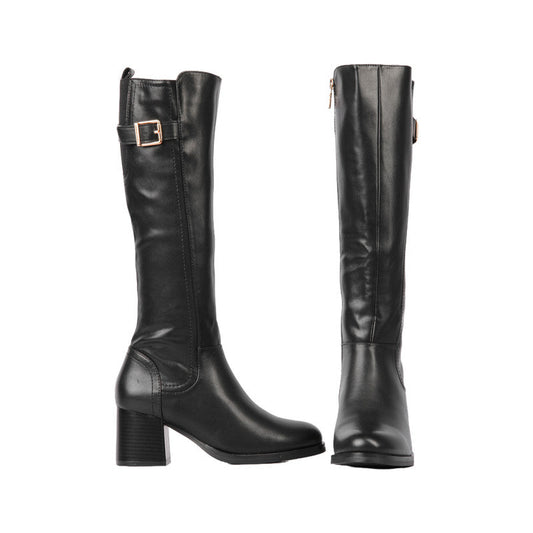 Pu Leather Solid Knee Boots – Black (SR-3331)