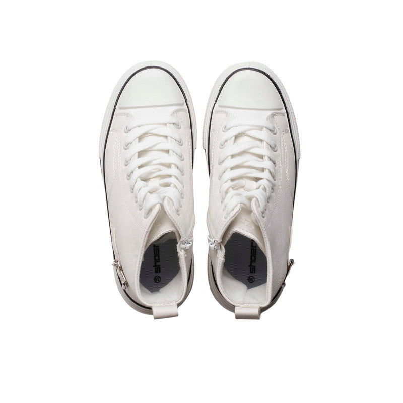 PU Leather High-Top Platform Sneakers – White