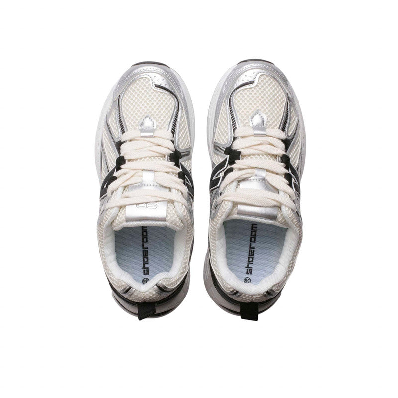 Mesh Contrast Panel Sneakers – Beige