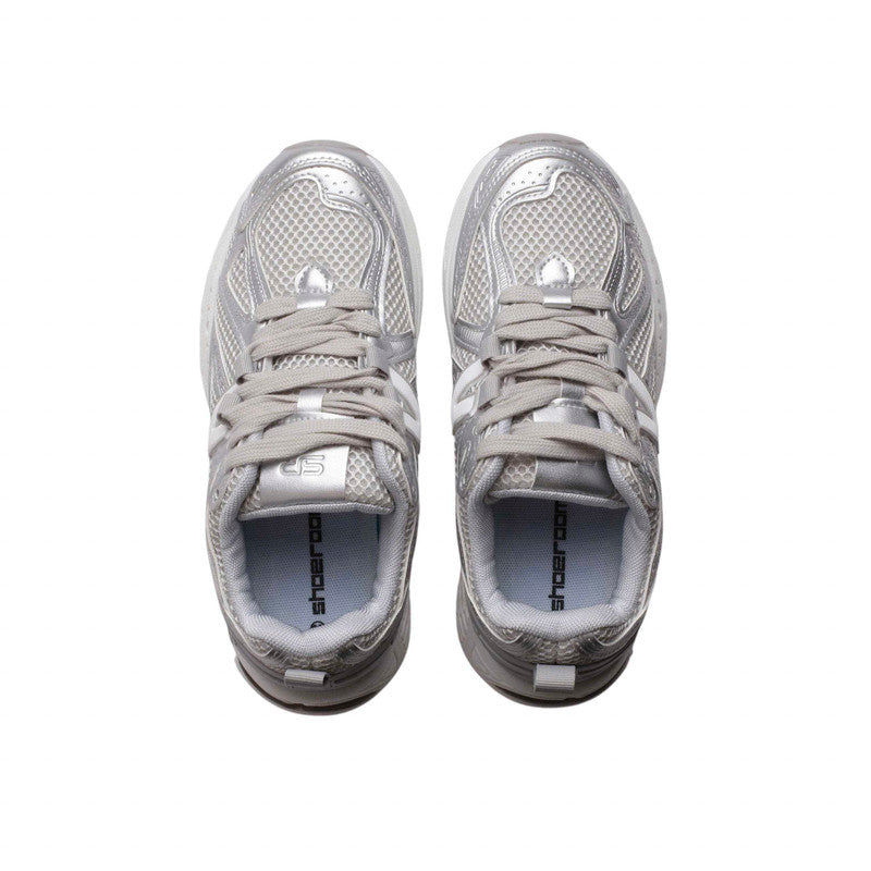 Mesh Contrast Panel Sneakers – Silver