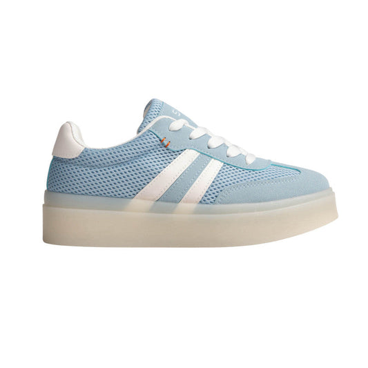 PU Leather Mesh Platform Sneakers - Blue