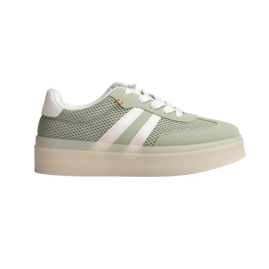 PU Leather Mesh Platform Sneakers - Green