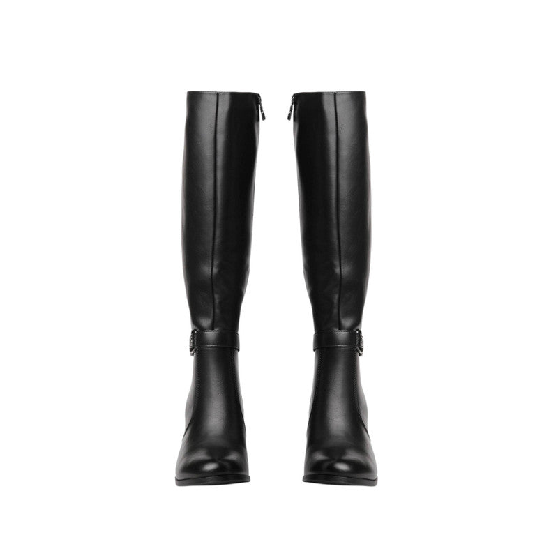 Pu Leather Solid Knee-High Boots – Black (SR-3464)