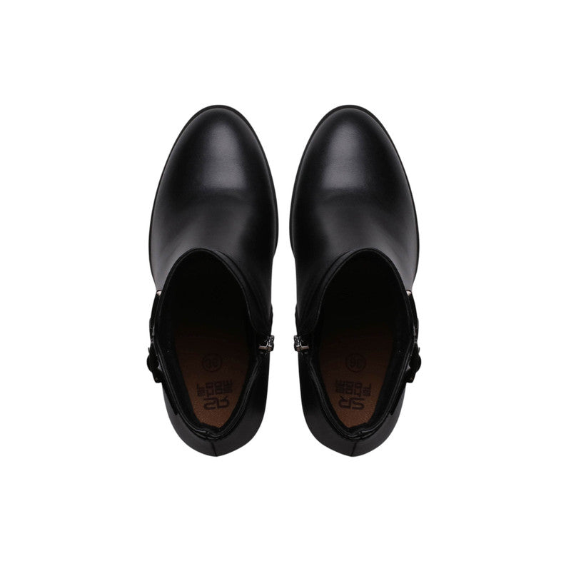 Pu Leather Buckle Half Boots – Black (SR-3465)