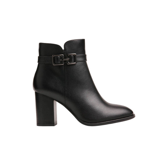 Pu Leather Buckle Half Boots – Black (SR-3465)