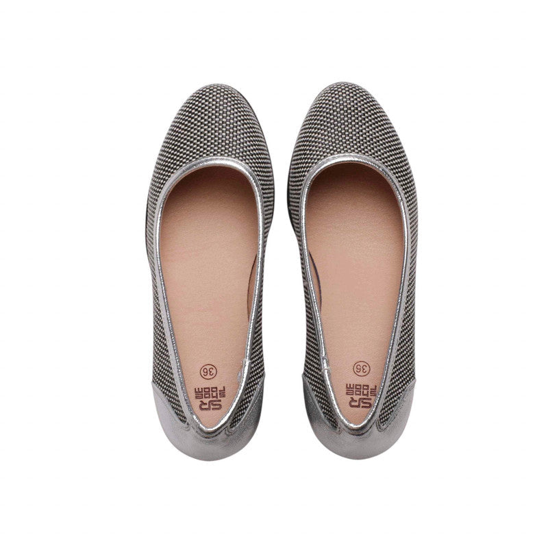 PU Leather Textured Block Heels - Silver