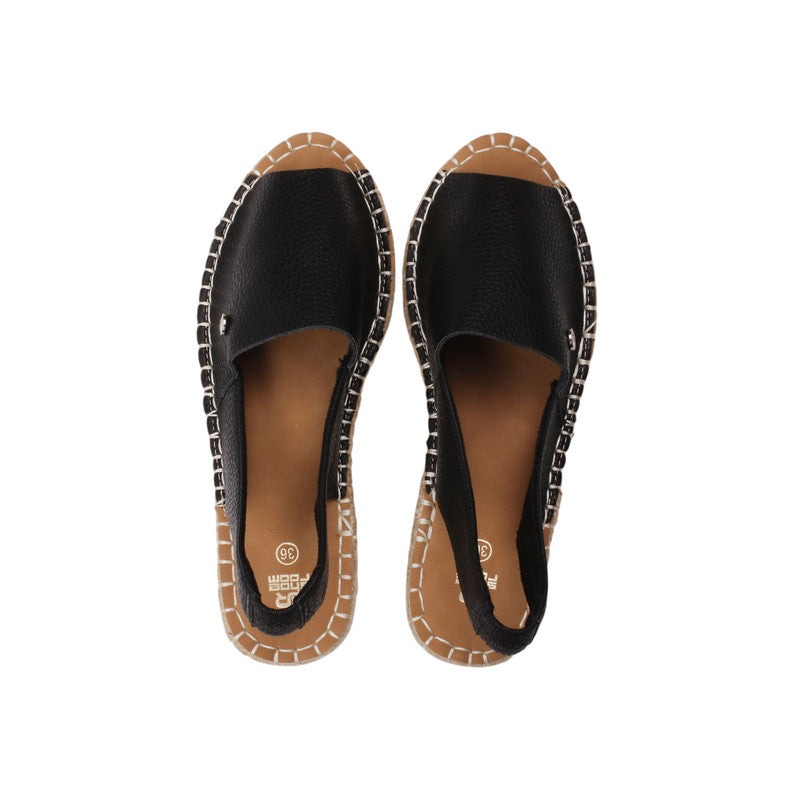 PU Leather Textured Espadrille Sandals - Black