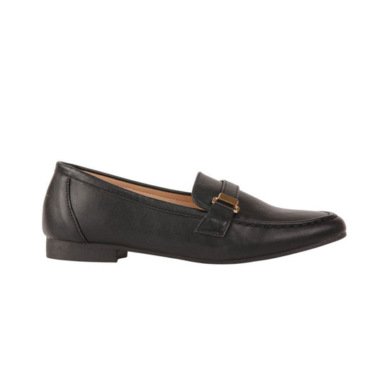 PU Leather Buckle Loafers - Black