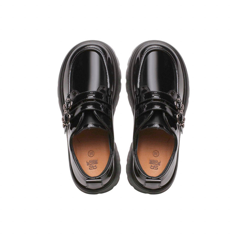 PU Leather Buckle Strap Platform Shoes - Black