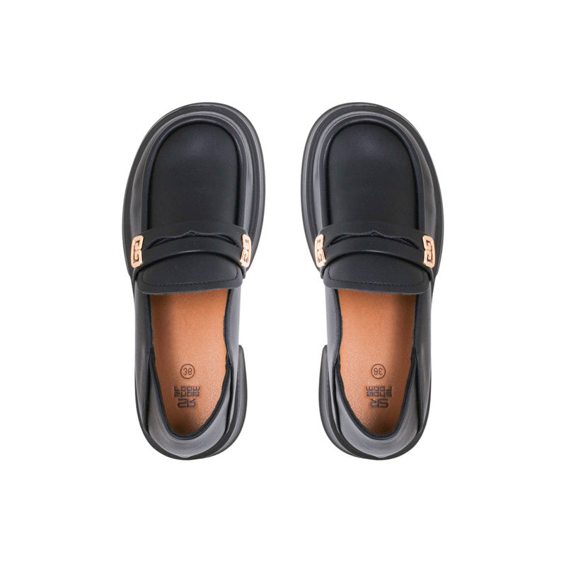 Faux Leather Classic Loafers - Black
