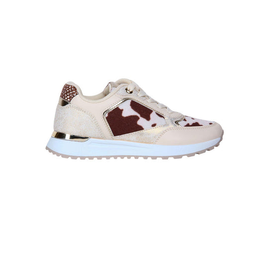 PU Leather Cow-Print Sneakers - Beige