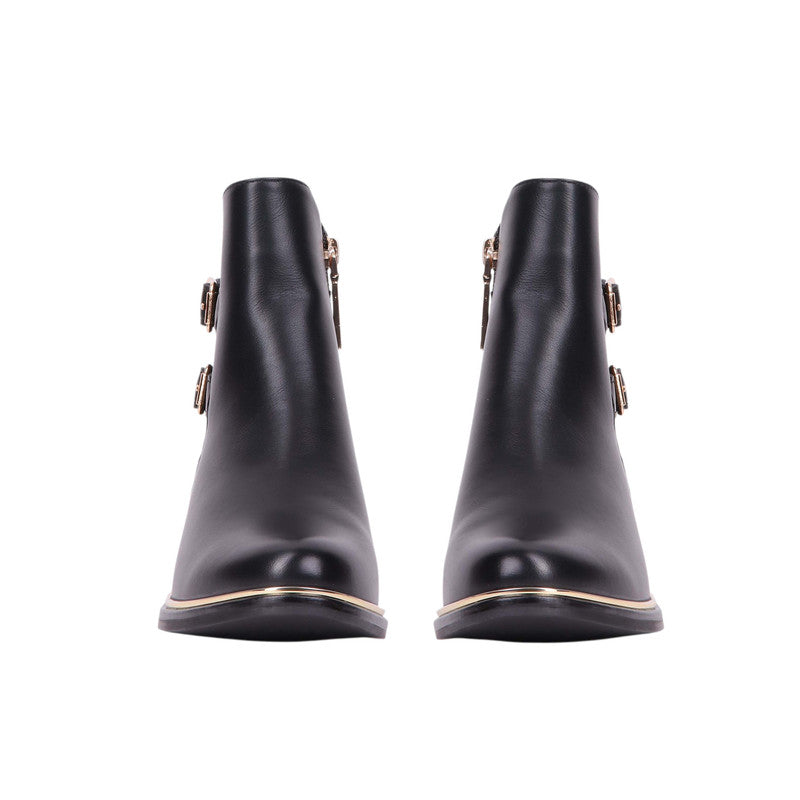 Pu Leather Double Buckle Half Boots – Black (SR-3538)