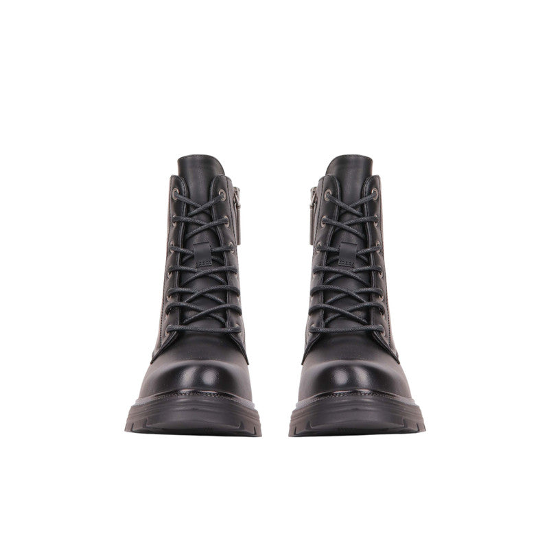 Pu Leather Lace-Up Half Boots – Black (SR-3542)