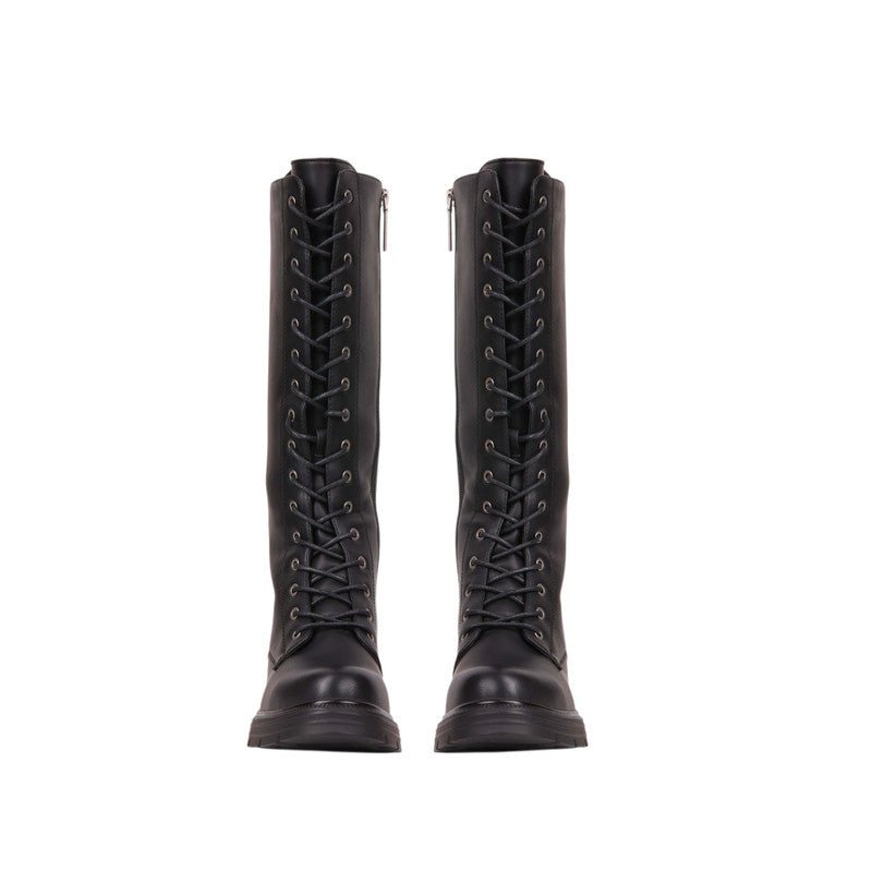 Pu Leather Lace-Up Long Boots – Black (SR-3543)