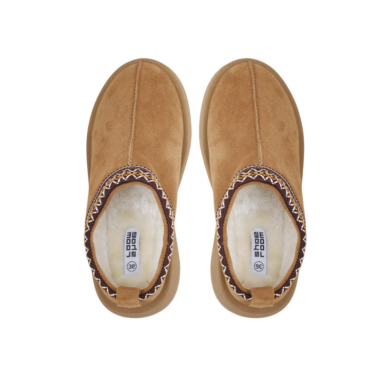 Faux Suede Embroidered Platform Uggs – Camel (SR-3558)
