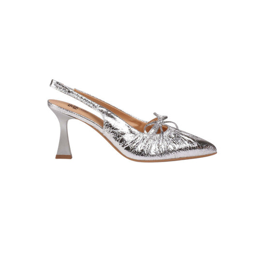 Pu Leather Textured Slingback Heels – Silver (SR-3561)