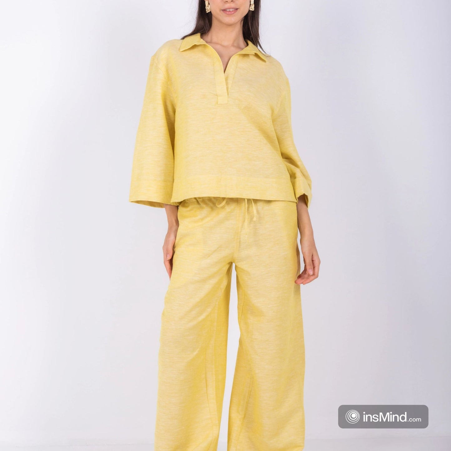 Linen Wide-Leg Trousers - Yellow