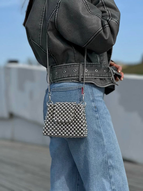 Loly CCB Beaded Shoulder Bag – Silver