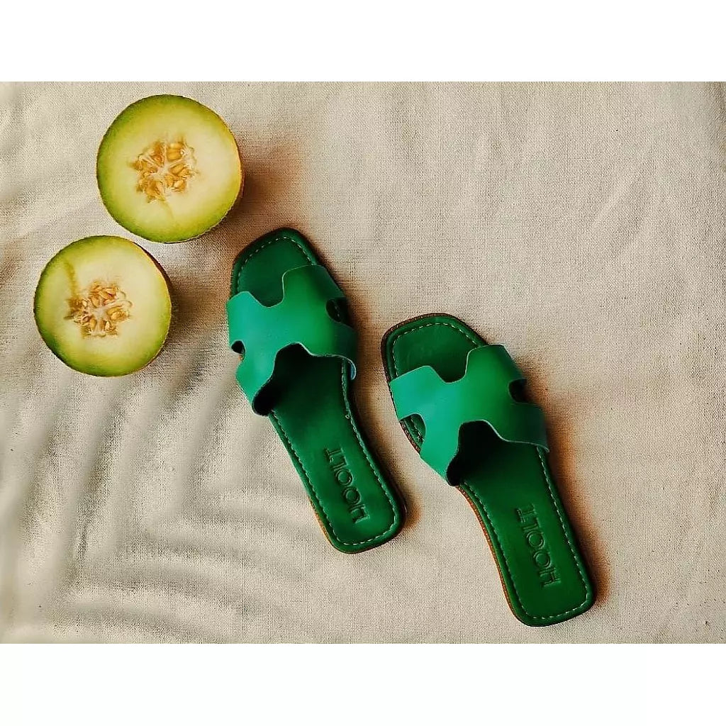 Leather H-Chic Slides Slipper - Green