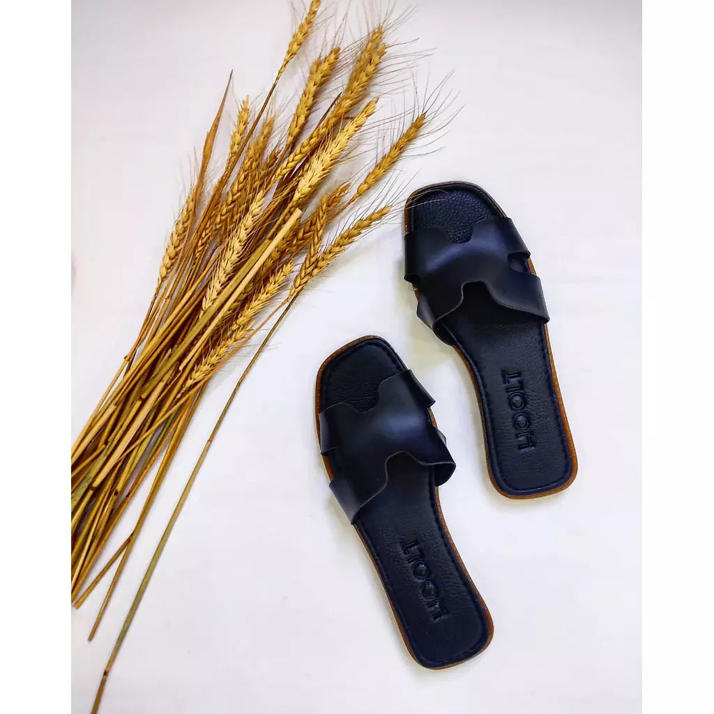 Leather H-Chic Slides Slipper - Black