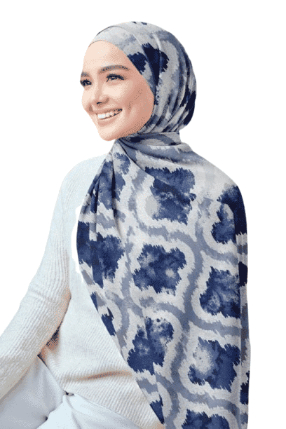 Printed Chiffon Crepe Veil - Navy