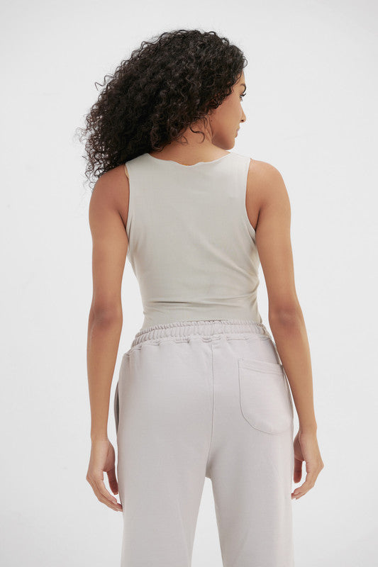 Lycra Square Neck Double-Layer Top - Silver