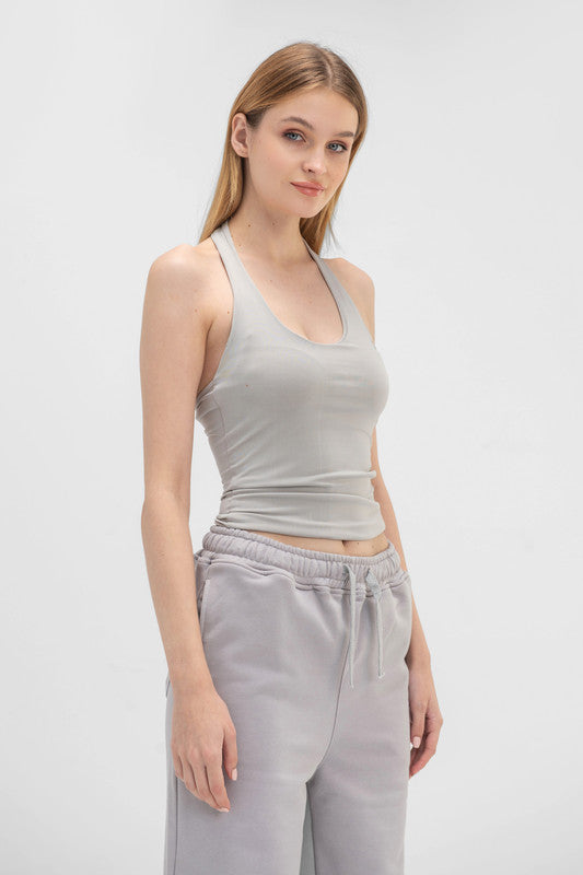 Lycra Halter Neck Top - Silver