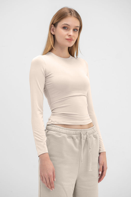 Lycra Round Neck Long Sleeve - Latte