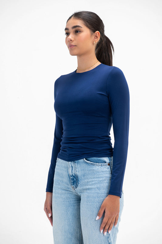 Lycra Round Neck Long Sleeve - Navy