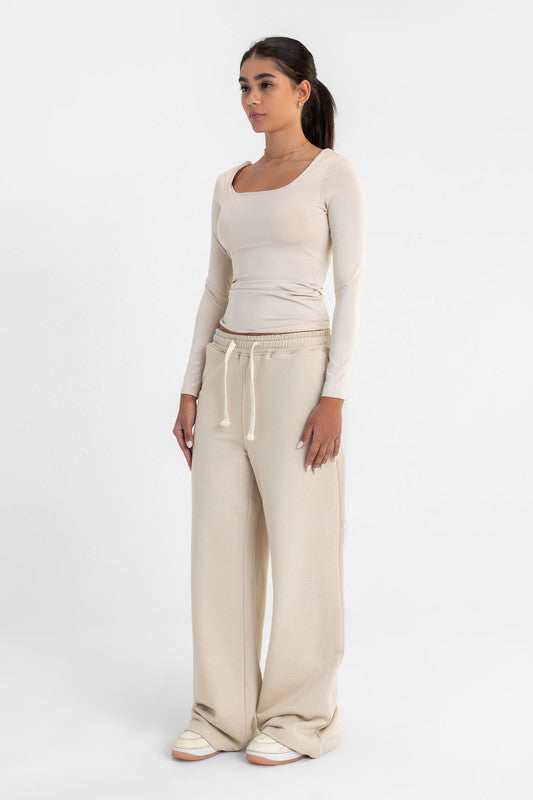 Melton Wide Leg Pants - Latte