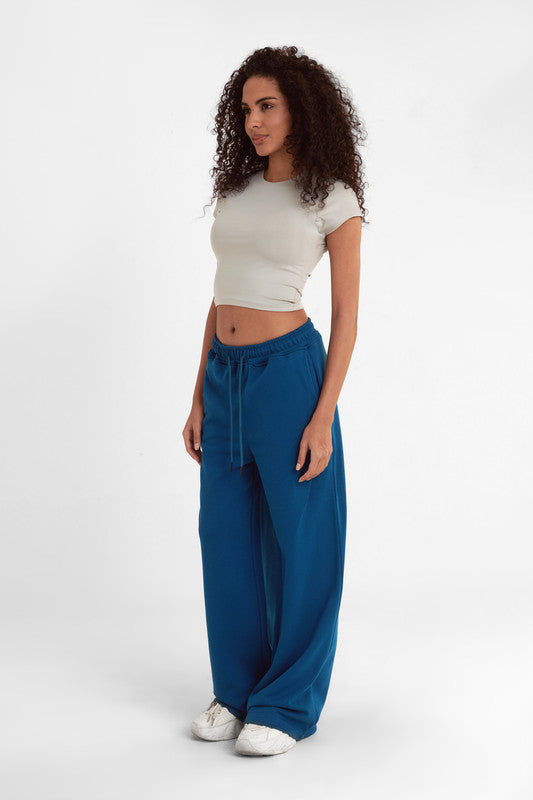 Melton Wide Leg Pants - Blue Sapphire