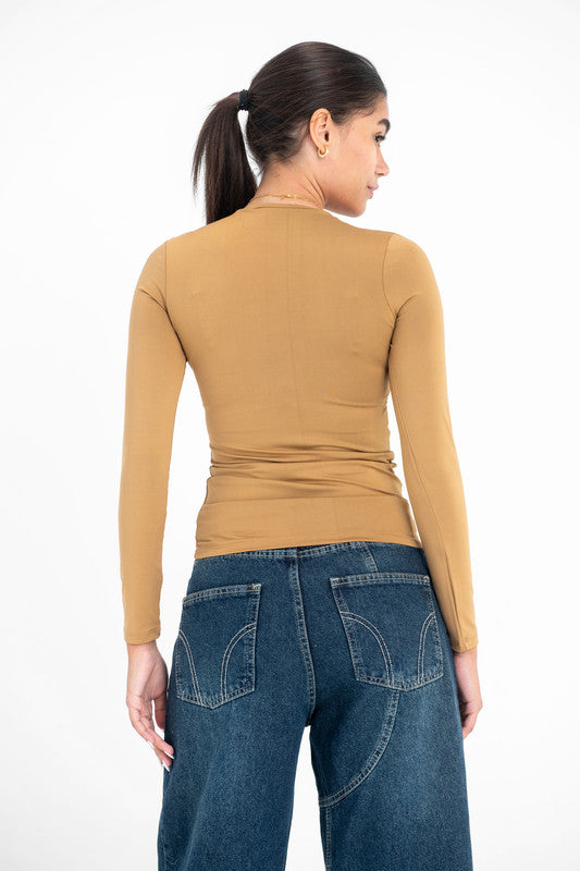 Lycra Round Neck Long Sleeve - Coffee