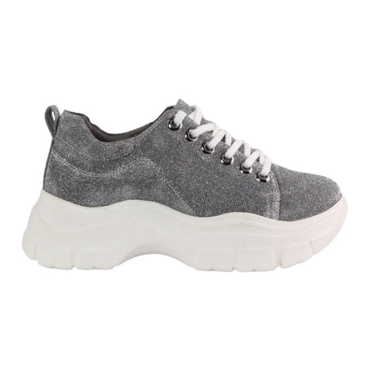 Glitter Lace-Up Chunky Sneakers – Grey