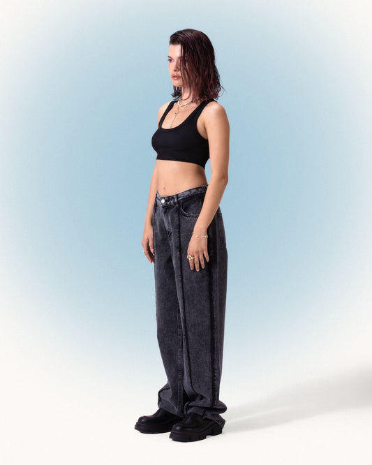 Denim Tassle Straight Cut Jeans - Grey