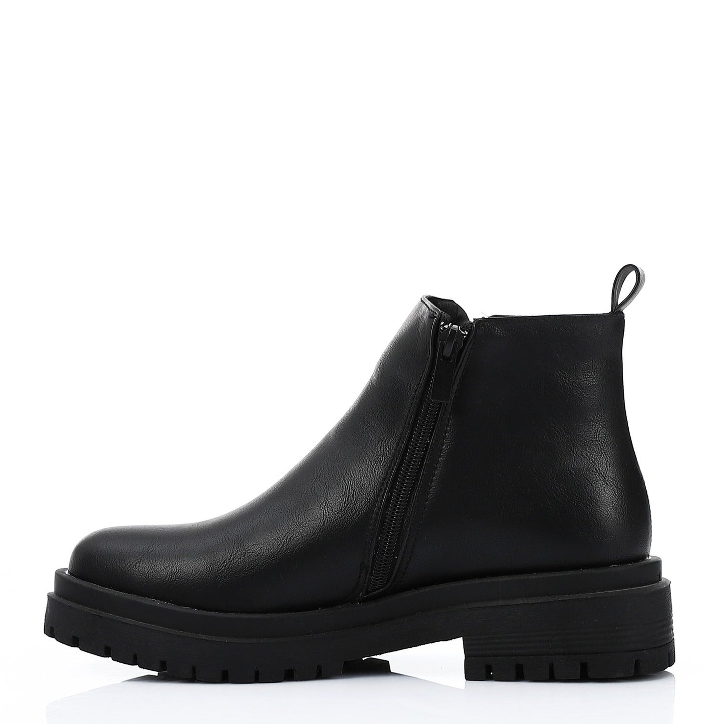 Leather Solid Ankle Boots - Black