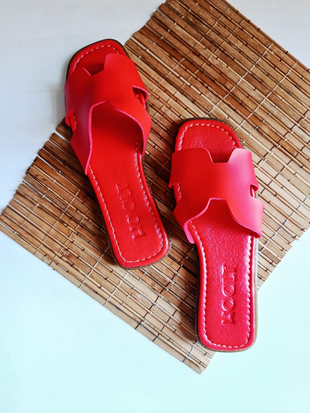 Leather H-Chic Slides Slipper - Red