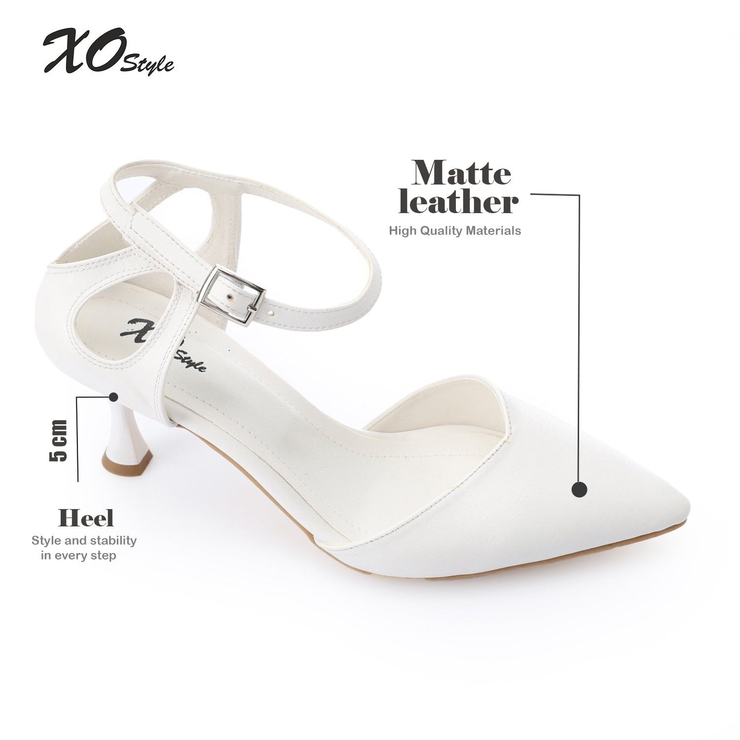 Faux Leather Pointed-Toe Kitten Heel Pump - White