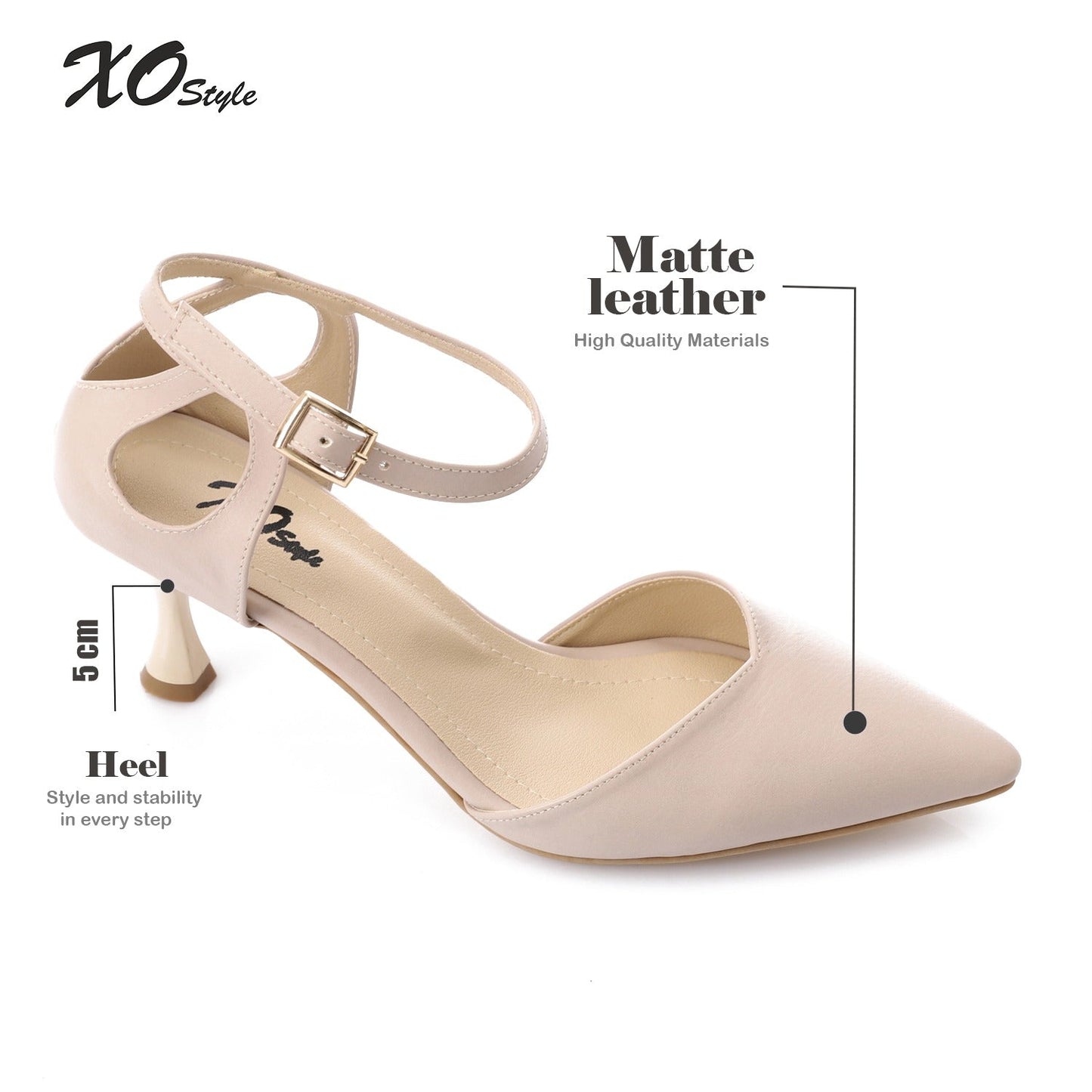 Faux Leather Pointed-Toe Kitten Heel Pump - Beige