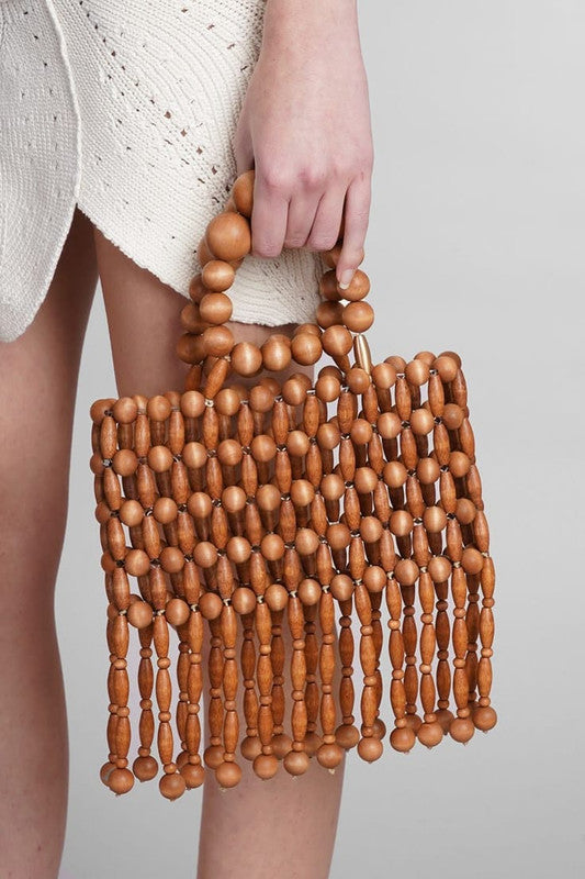 Wooden Beaded Hand Bag – Brown