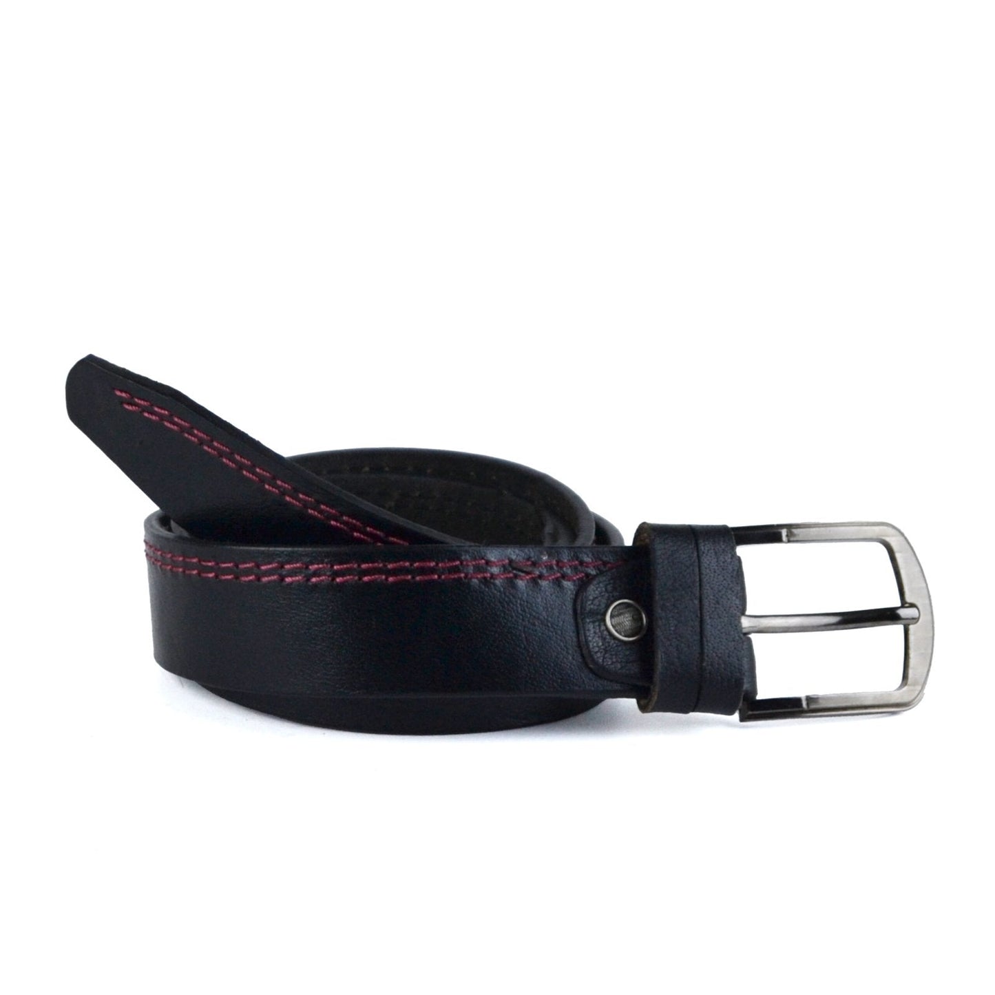 Leather Contrast-Stitch Belt - Black