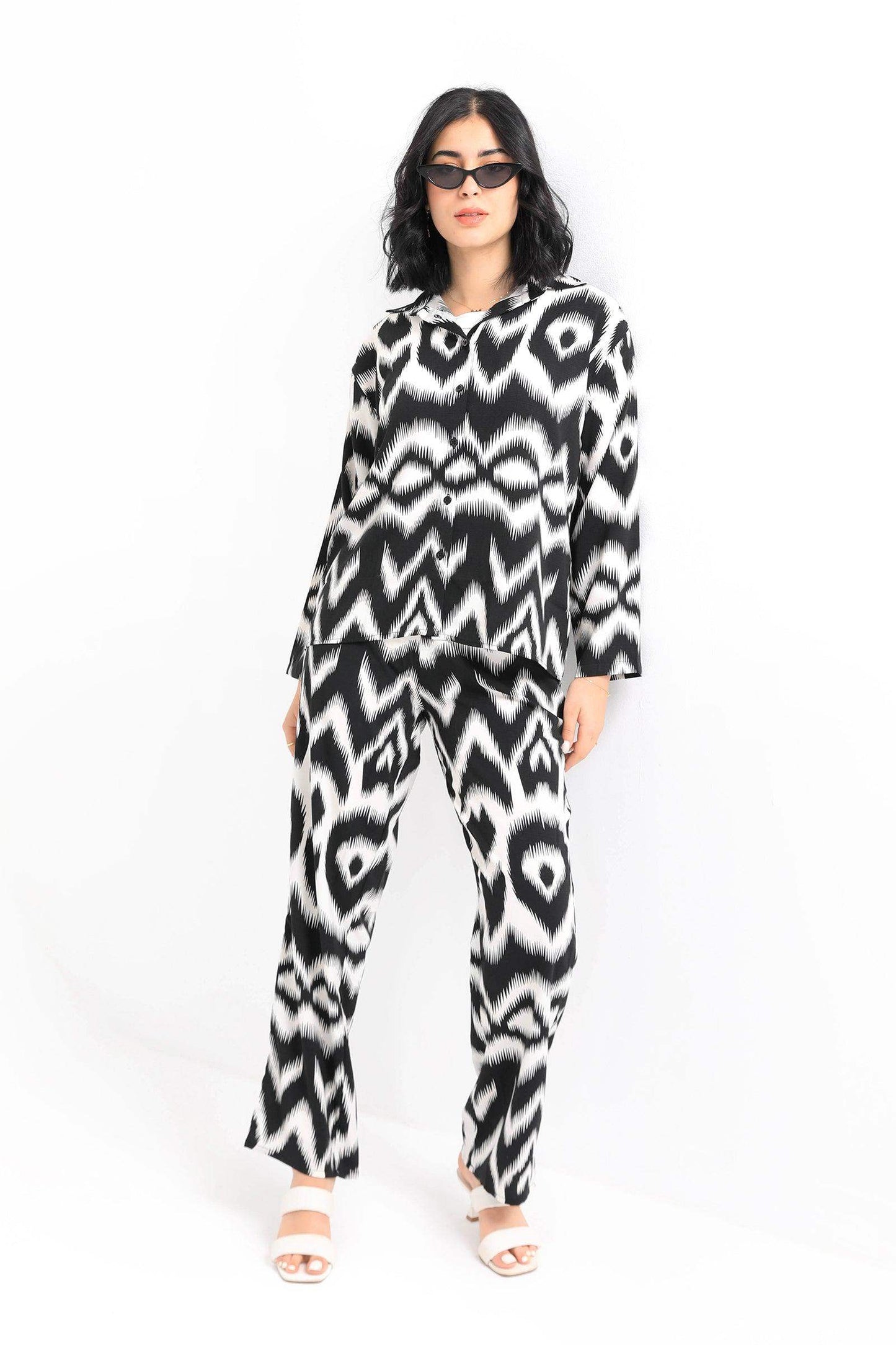 Black & White Patterned Pants - Carina - كارينا