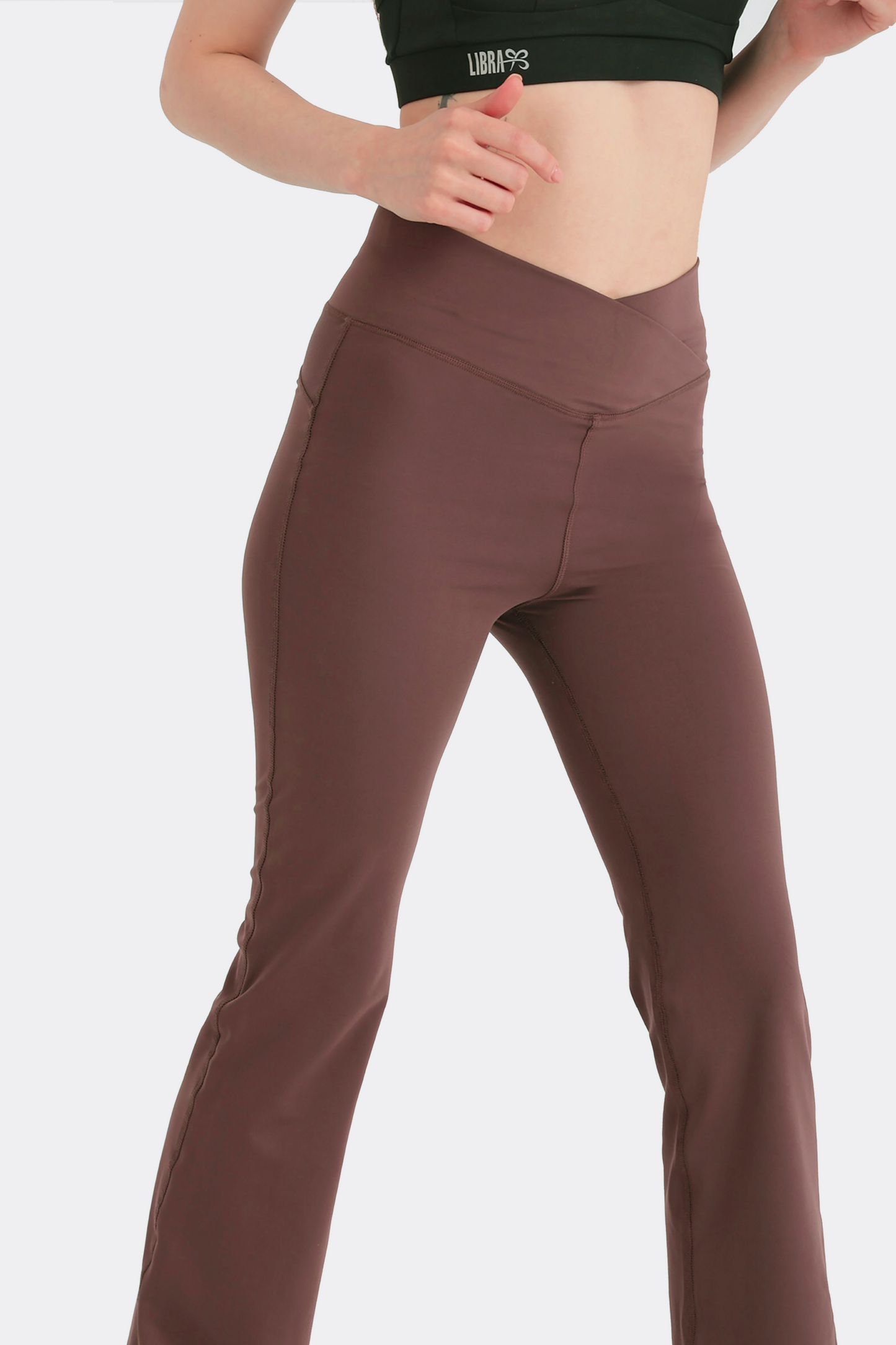 Lycra V-Flare Leggings - Brown