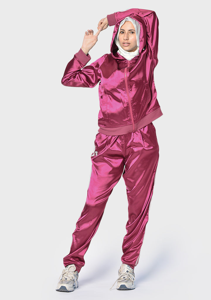 Satin Striped 2-Piece Sports Set – Black