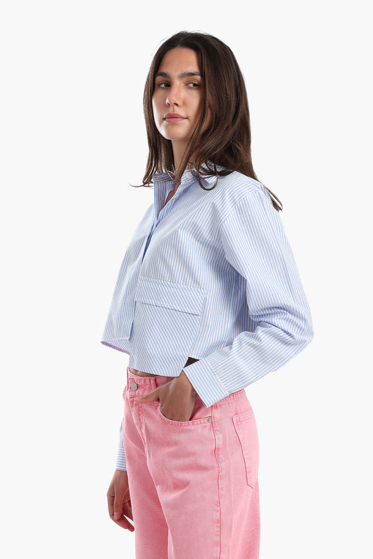 Cropped Hidden Placket Shirt