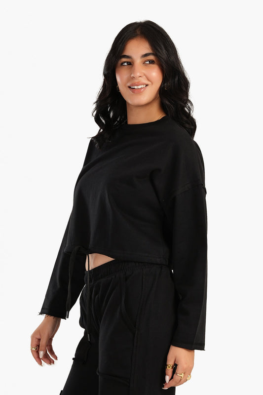 Cropped Plain Lounge Sweatshirt - Black