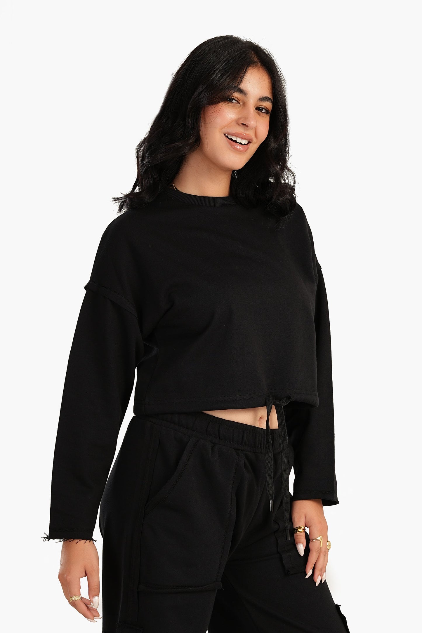 Cropped Plain Lounge Sweatshirt - Black
