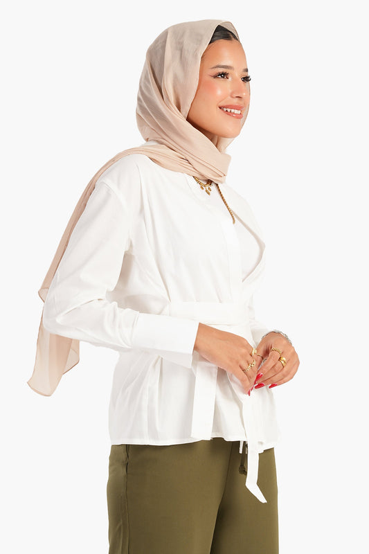 Cotton Shirt with Waist Belt