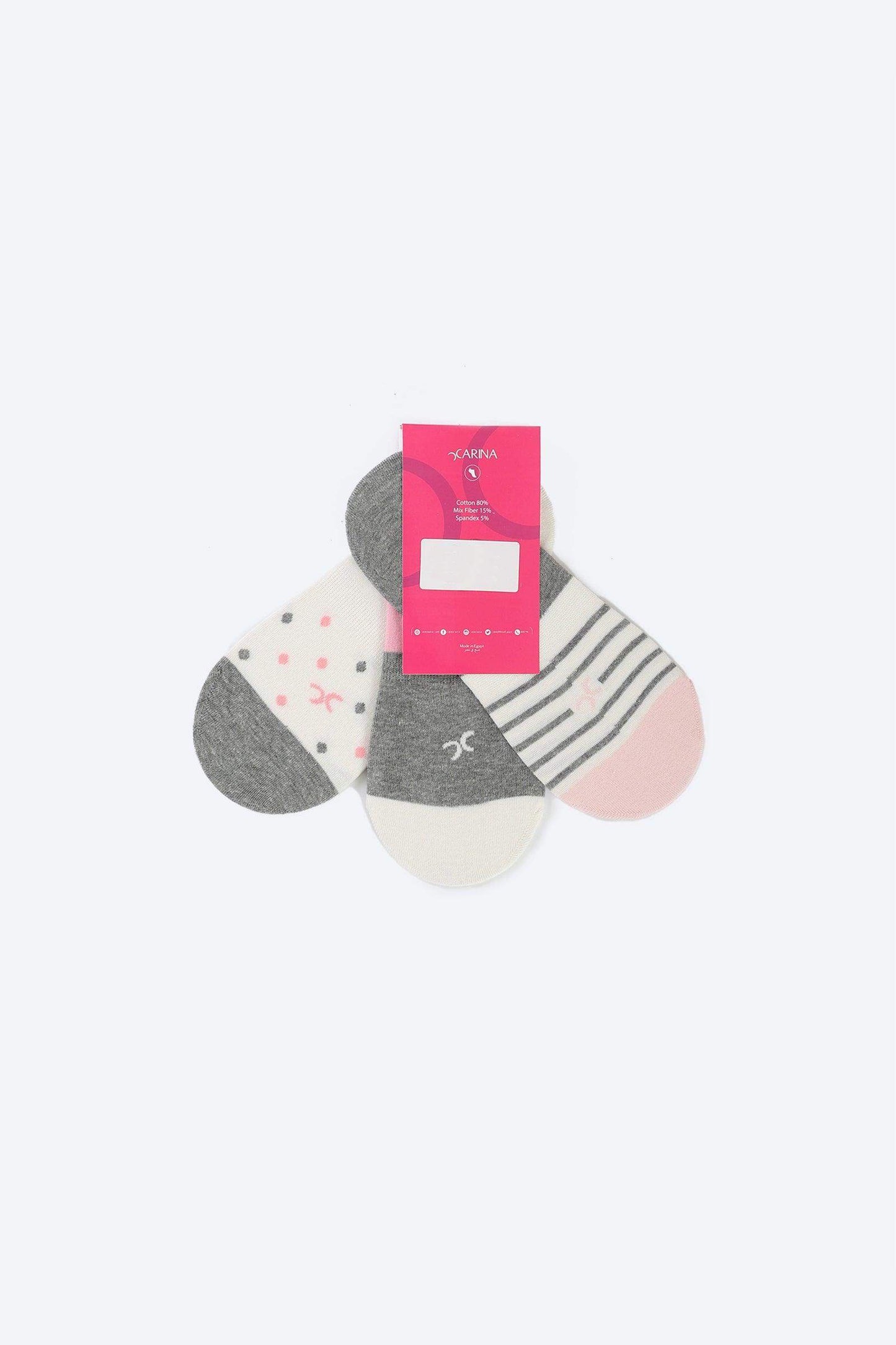 Cotton Invisible Socks - 3 Pairs - Carina - كارينا