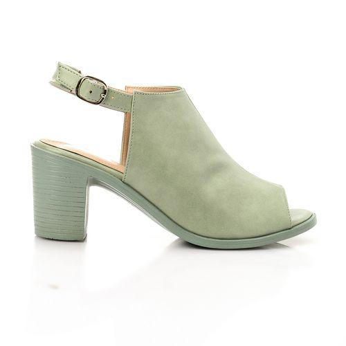 Suede Slingback Open-Toe Block Heels - Light Green