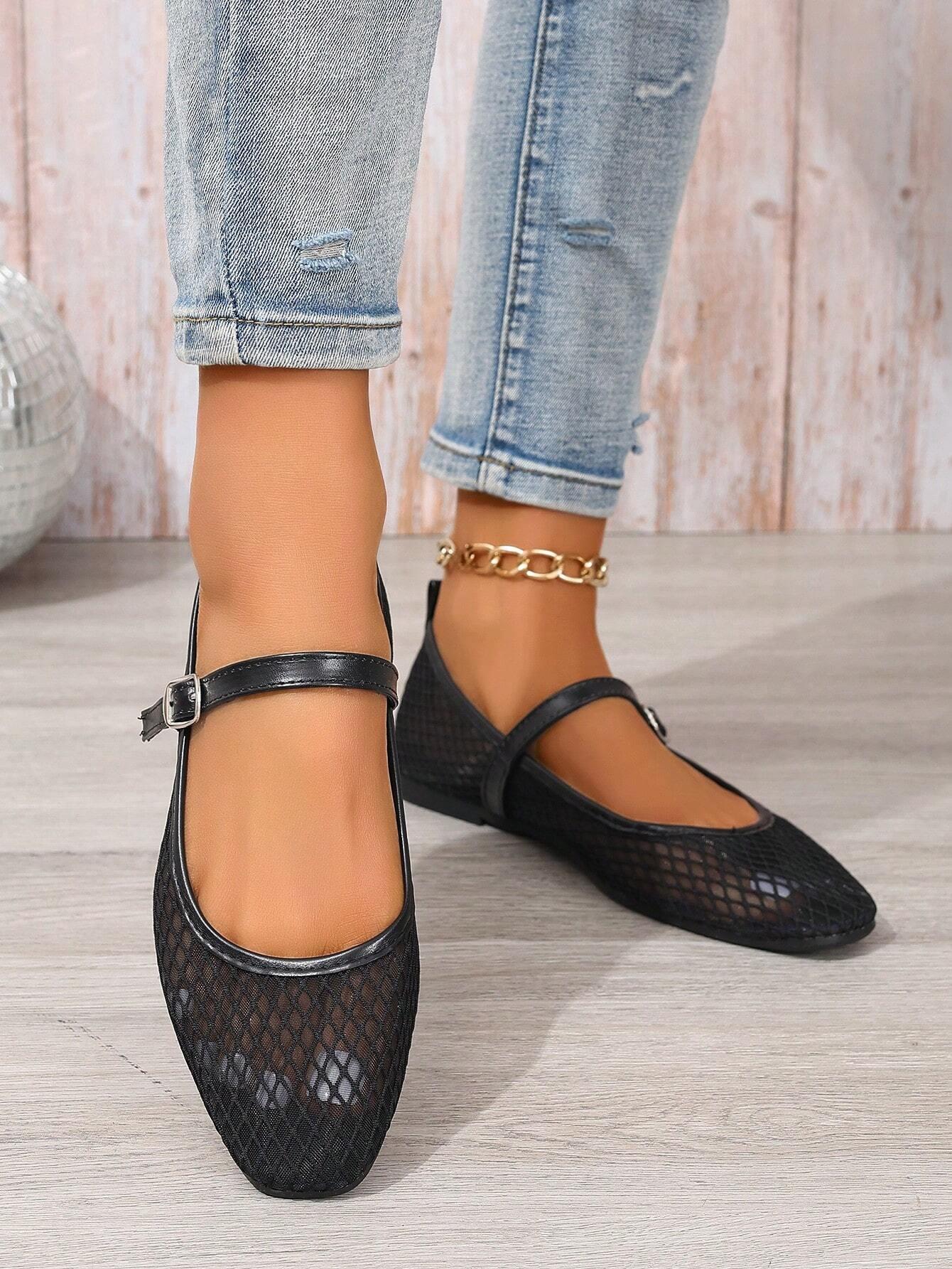 Mesh Mary Jane Flats - Black